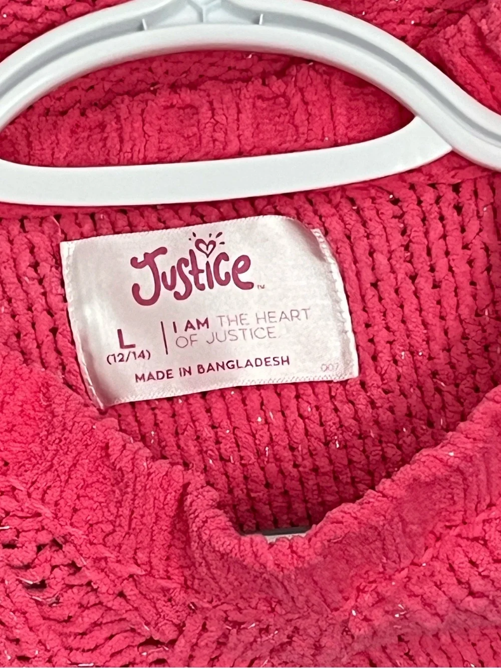Justice Girls Chenille Cable Knit Sweater  Large 12/14 Hot Pink Cozy Fall Winter
